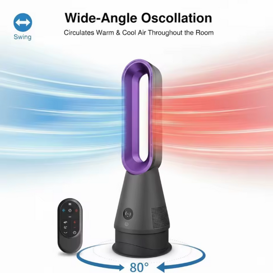 3-in-1 Bladeless Fan Heater & Air Purifier – Quiet Tower Fan with Filter for Home & Office