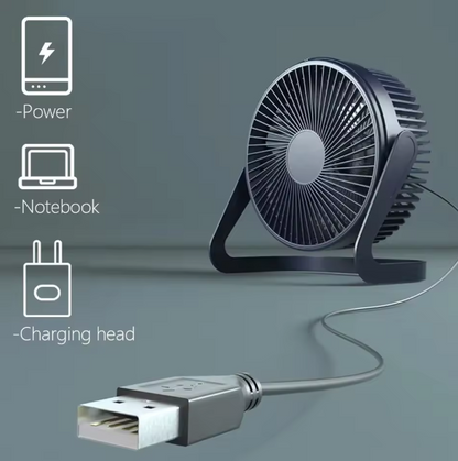 5” Silent Turbo Desk Fan – USB Powered Strong Wind Cooling Fan | Compact Rotating Desktop Air Circulator for Home, Office & Travel