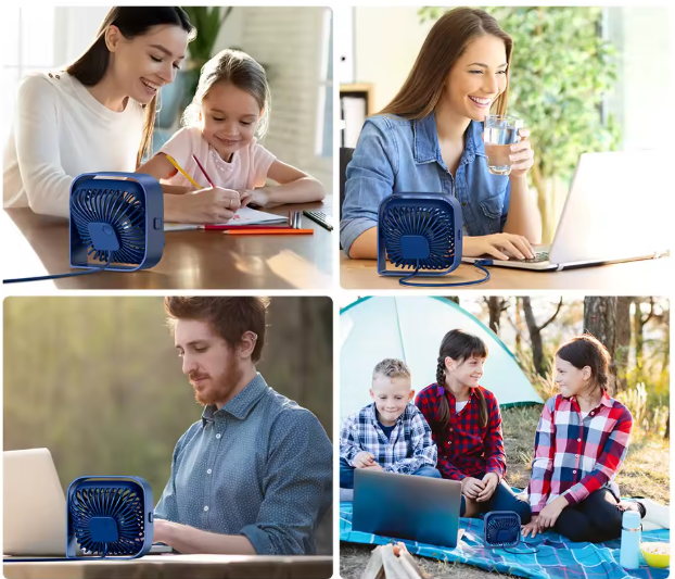 USB Mini Desk Fan – Super Quiet 3-Speed Cooling Fan | Compact Desktop Airflow for Office, Bedroom & Dorm