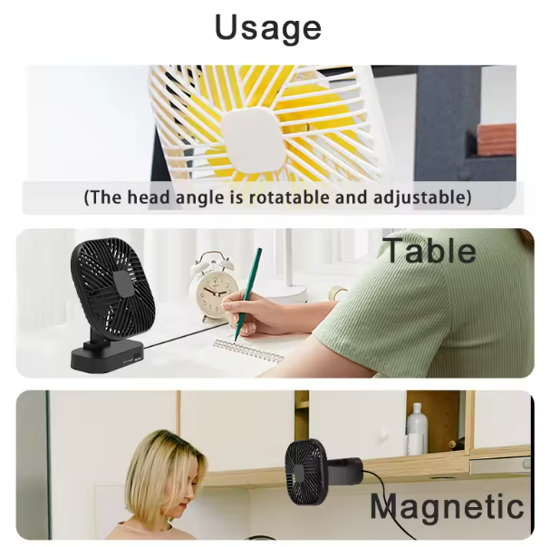 USB Magnetic Desk Fan – 5” Mini Table Fan with 2 Power Options | Quiet Portable Cooling for Office, Students & Travel