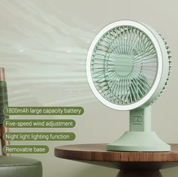 Rechargeable Desk Fan with LED Light & Remote – Portable Cooling Fan for Home, Camping & Summer Use