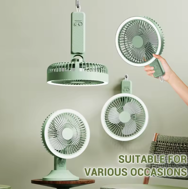 Rechargeable Desk Fan with LED Light & Remote – Portable Cooling Fan for Home, Camping & Summer Use