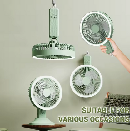 Rechargeable Desk Fan with LED Light & Remote – Portable Cooling Fan for Home, Camping & Summer Use