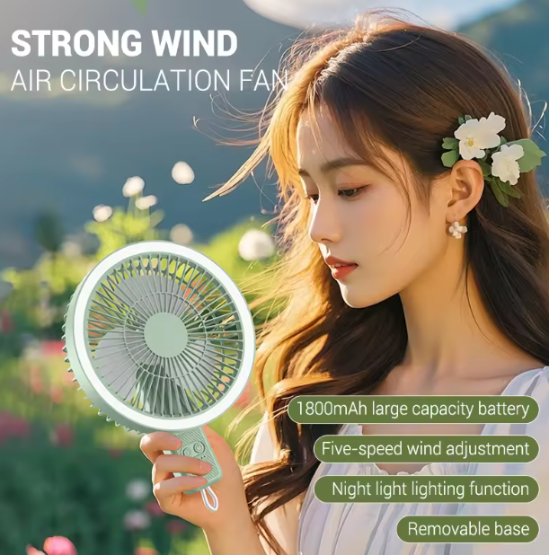 Rechargeable Desk Fan with LED Light & Remote – Portable Cooling Fan for Home, Camping & Summer Use