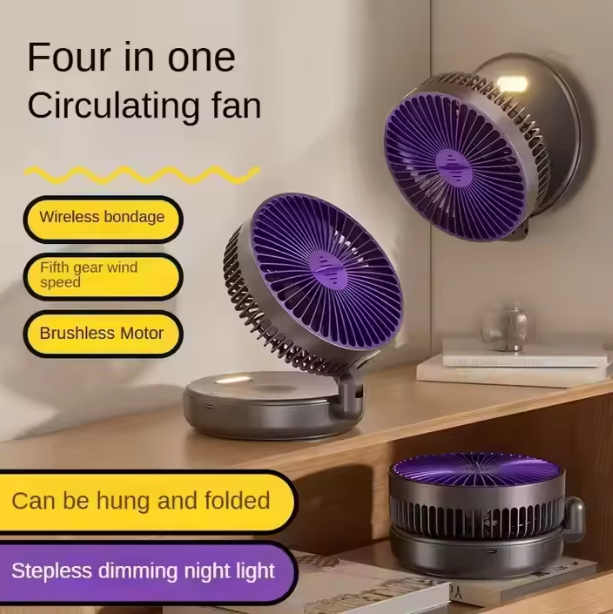 4-in-1 Foldable USB Desk Fan with Warm Night Light – Rechargeable Portable Cooling Fan for Home & Bedroom