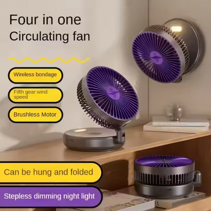 4-in-1 Foldable USB Desk Fan with Warm Night Light – Rechargeable Portable Cooling Fan for Home & Bedroom