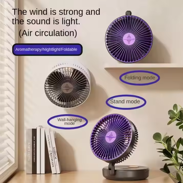 4-in-1 Foldable USB Desk Fan with Warm Night Light – Rechargeable Portable Cooling Fan for Home & Bedroom