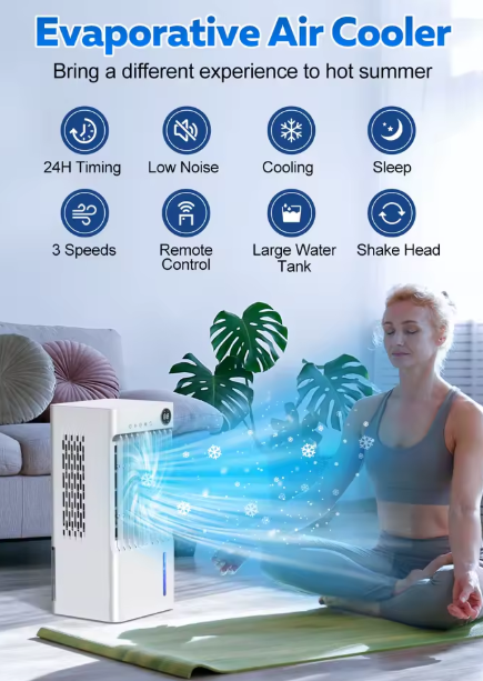 5L Air Cooler Fan – Portable Floor Standing Air Conditioner with 3 Speeds, Wide Oscillation & 24H Timer