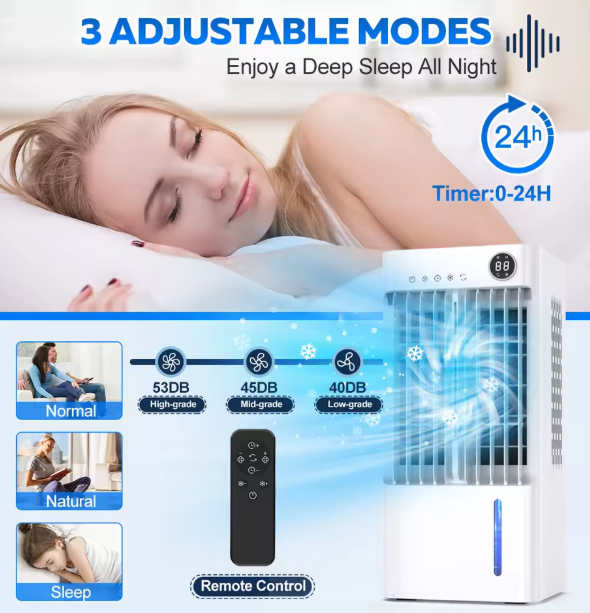 5L Air Cooler Fan – Portable Floor Standing Air Conditioner with 3 Speeds, Wide Oscillation & 24H Timer