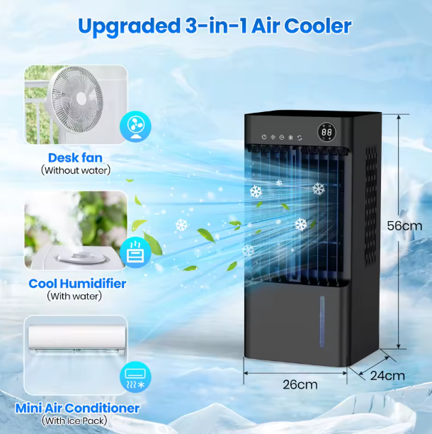 Portable Evaporative Air Cooler – Cooling Fan for Home, Office & Bedroom | Energy Efficient AC Alternative with Water Cooling
