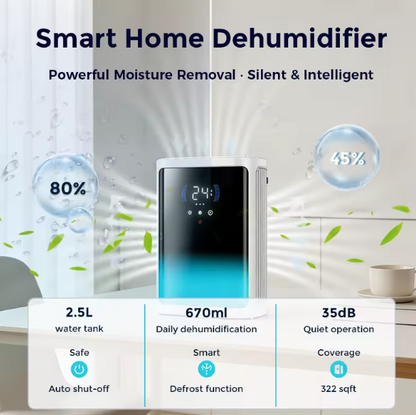 Quiet Portable Dehumidifier for Home – Air Moisture Absorber with Auto Defrost & Thermal Protection | Bedroom, Bathroom & Office