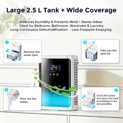 Quiet Portable Dehumidifier for Home – Air Moisture Absorber with Auto Defrost & Thermal Protection | Bedroom, Bathroom & Office