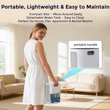 Quiet Portable Dehumidifier for Home – Air Moisture Absorber with Auto Defrost & Thermal Protection | Bedroom, Bathroom & Office