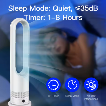 Bladeless Tower Fan Heater & Air Cooler – Portable 2-in-1 Quiet Fan for Bedroom, Office & Hotel Use (Low Power)