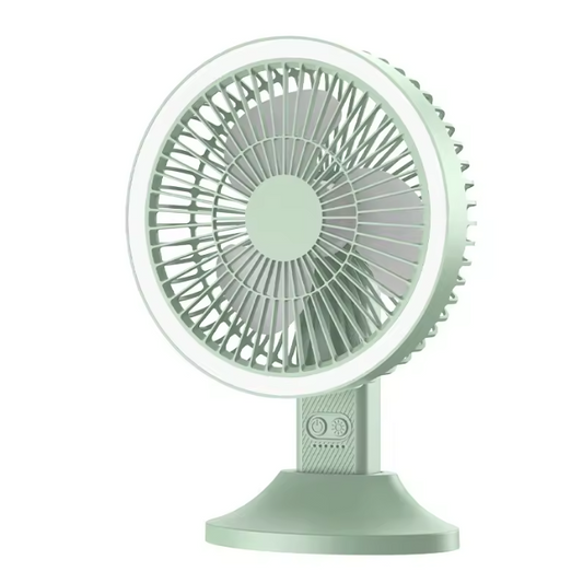 Rechargeable Desk Fan with LED Light & Remote – Portable Cooling Fan for Home, Camping & Summer Use